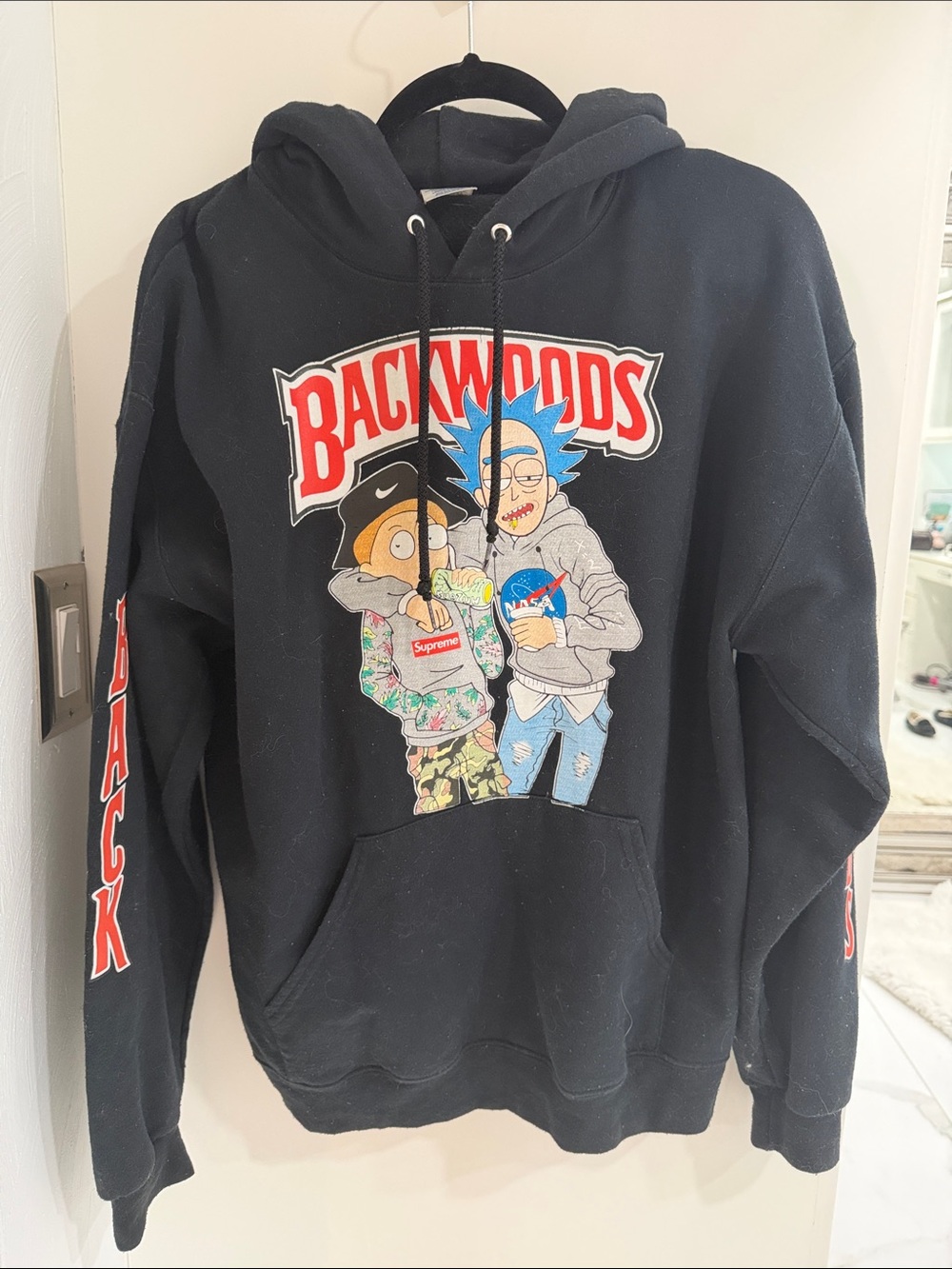 Jerzees Black Backwoods Graphic Hoodie with Colorful Cartoon Print